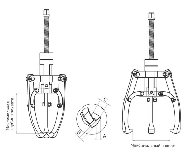 МАСТАК (100-75006) Съемник подшипников 3-х захватный 140 мм, самоцентрирующийся