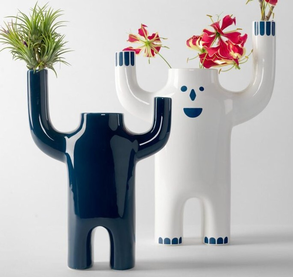 Ваза Happy Susto N2 BARSELONA DESIGN фарфор white/blue 330х140х470h