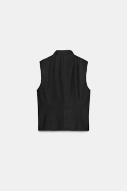 ZARA ОБЛЕГАЮЩИЙ ЖИЛЕТ С НАВЕСНЫМИ ПЕТЛЯМИ, ЧЕРНЫЙ