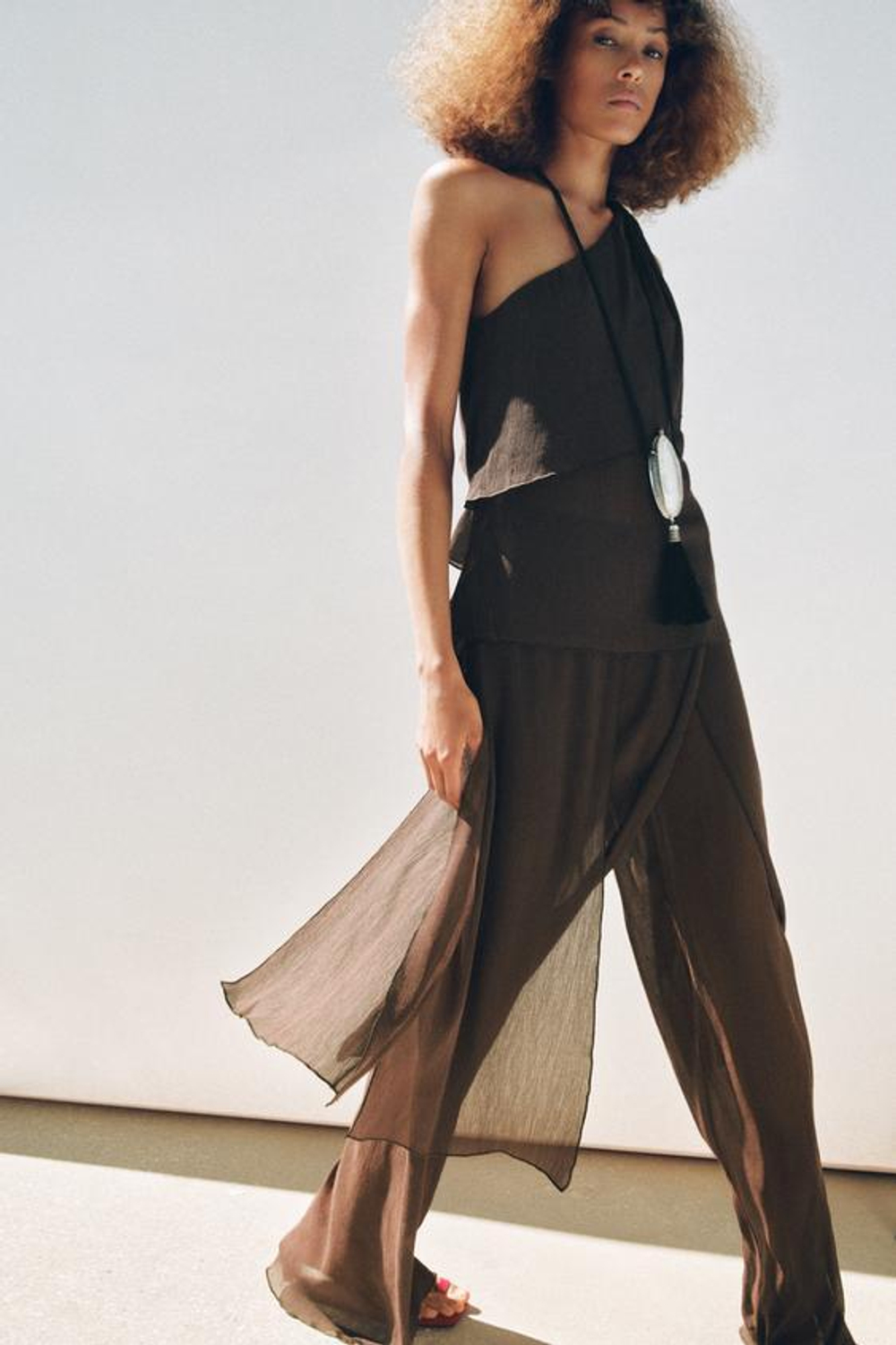 ZARA БРЮКИ-ПАРЕО С ФАКТУРОЙ, ШОКОЛАДНЫЙ