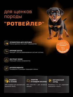 Корм сухой для щенков породы Ротвейлер, с индейкой, 3 кг, QUATTRO