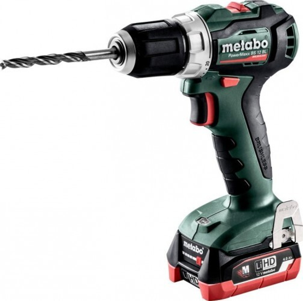 Аккумуляторная дрель-шуруповерт METABO PowerMaxx BS 12 BL 2х4.0 Ач LiHD, бесщеточная 601038800