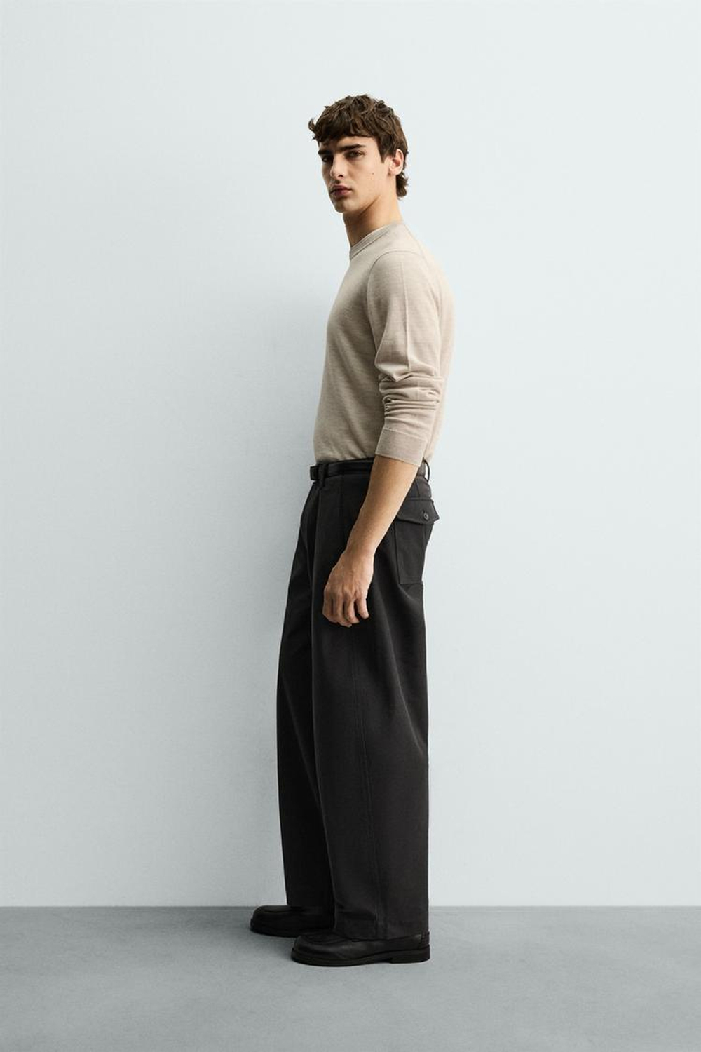 ZARA ШЕРСТЯНОЙ СВИТЕР КЛАССИЧЕСКОГО КРОЯ, БЕЖЕВЫЙ