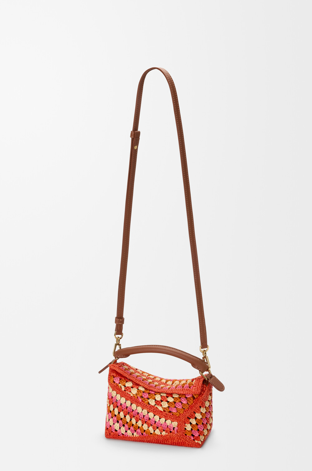 Loewe Мини-сумка Puzzle Edge из рафии и телячьей кожи, ярко-оранжевый