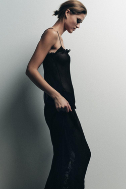 ZARA ТОП ИЗ КРЕПА С ВЫШИВКОЙ, ЧЕРНЫЙ