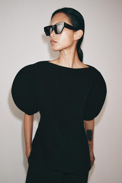 ZARA ТОП С ОБЪЕМНЫМИ РУКАВАМИ — ZW COLLECTION, ЧЕРНЫЙ