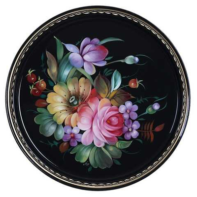 Жостовский поднос декоративный, размер 30 см (A9), металлический