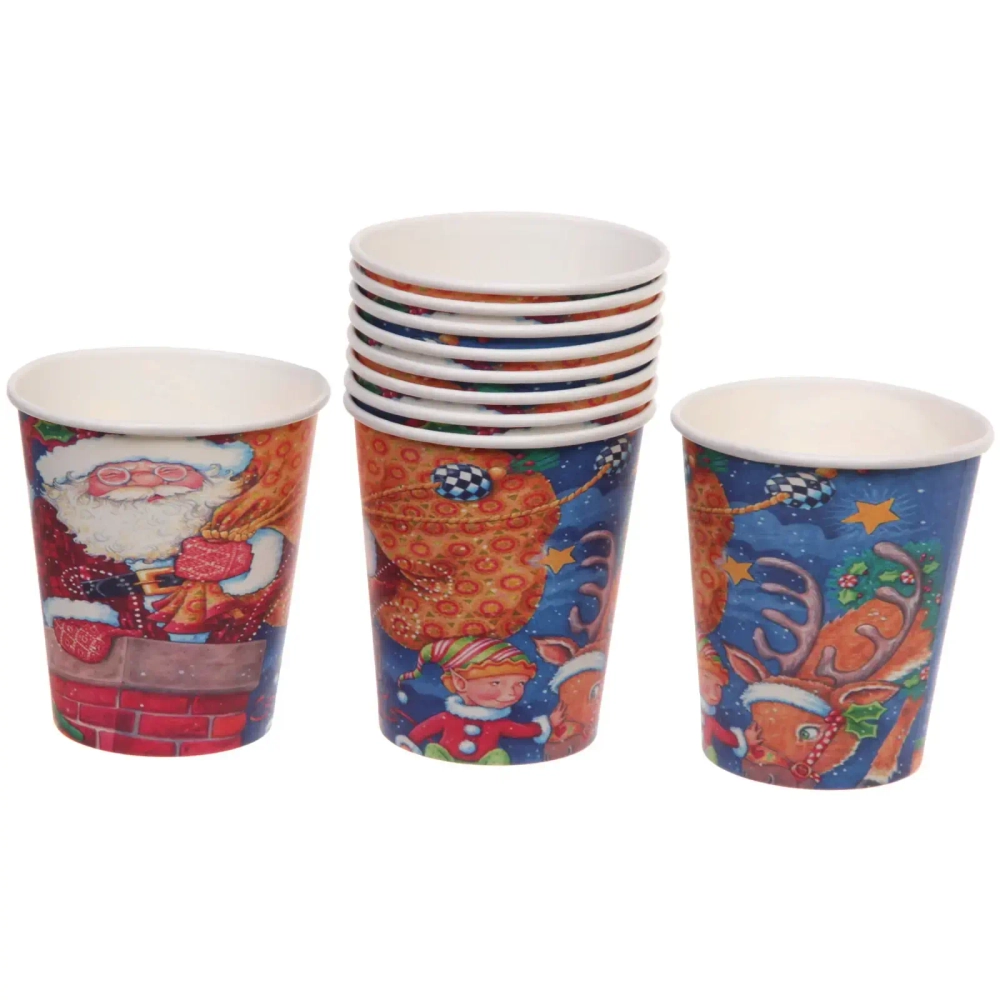 Стакан бумажный 0,2л в наборе 10 шт «Дед Мороз на крыше»