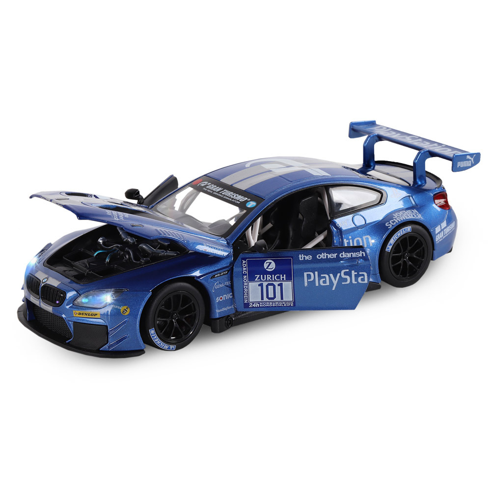 Модель  1:24, BMW M6 GT3, синий, открываются передние двери и капот, свет, звук