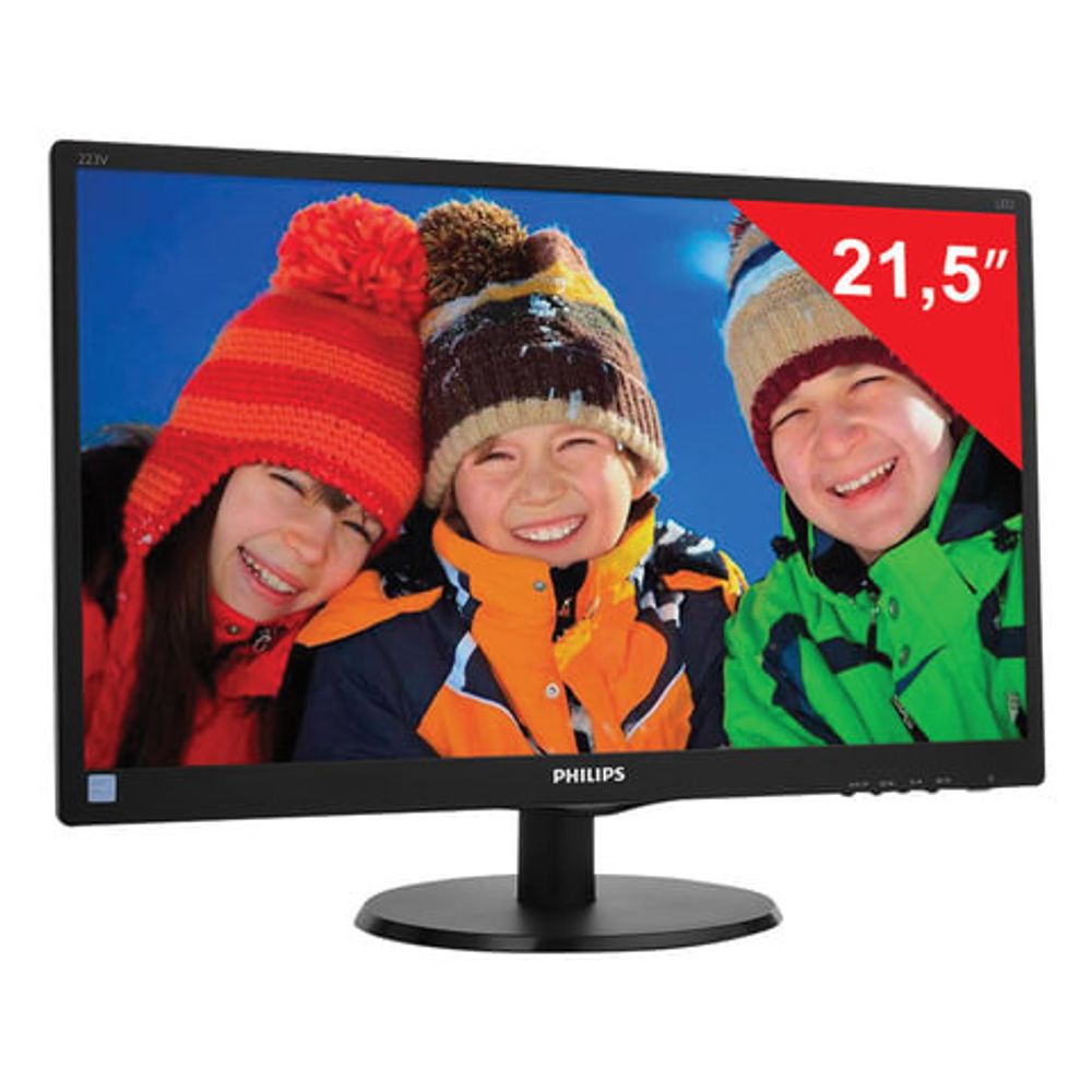 Монитор PHILIPS 223V5LSB2 (10/62), 21,5" (55 см), 1920x1080, 16:9, TN+film, 5 мс, 200 cd, VGA, черный