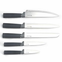 НАБОР AGNESS ИЗ 10ПР: 5 НОЖЕЙ, 4 ДОСКИ И ПОДСТАВКА, ЦВЕТ: ЧЕРНО-СЕРЫЙ