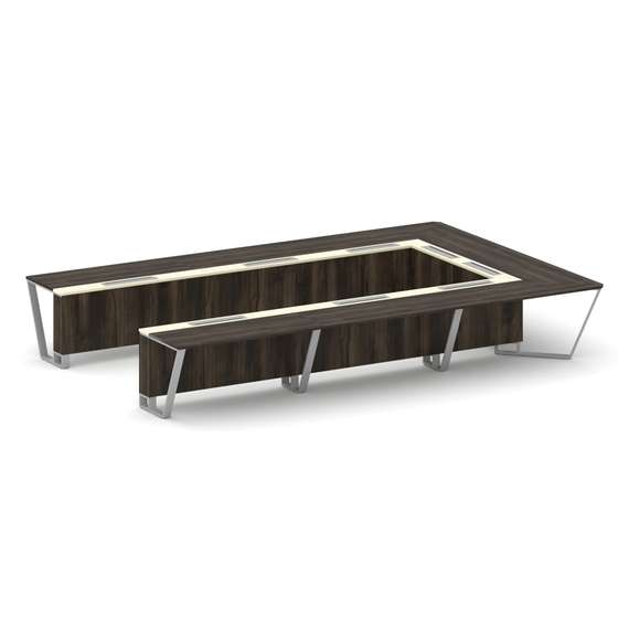 Steel Meet Стол переговорный П-образный KMK-PR.B.SP-15P Дуб Мали/Ваниль Глянец/Металл Серый 4800*320