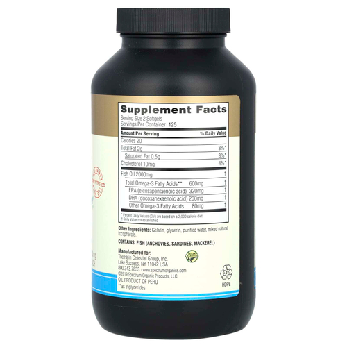 Spectrum Essentials, Рыбий жир, омега-3, 250 капсул (500 мг в каждой капсуле)