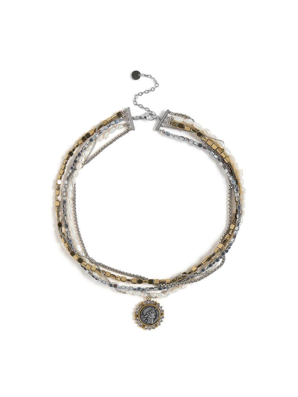 Колье "Pearl hematite coin bicolor"