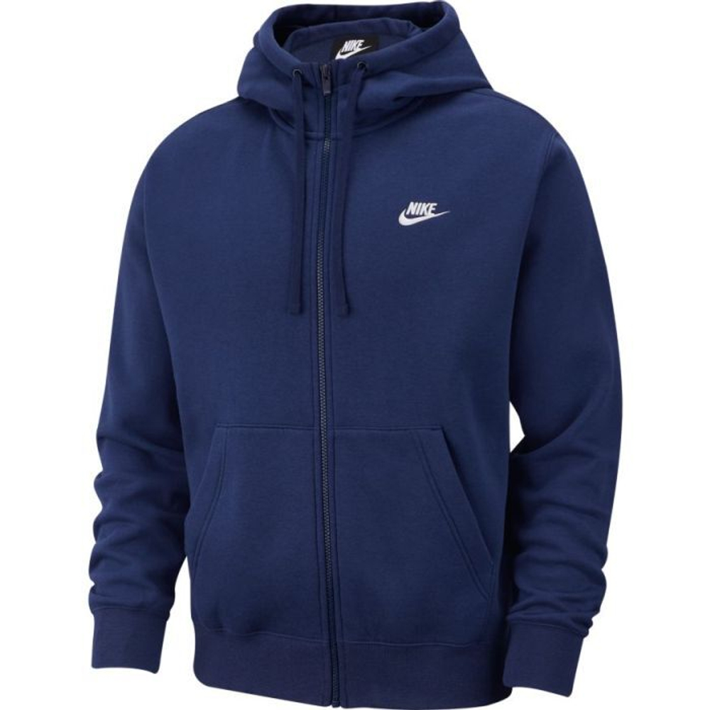 Мужская теннисная кофта Nike Swoosh M Club Hoodie FZ BB - midnight navy/midnight navy/white