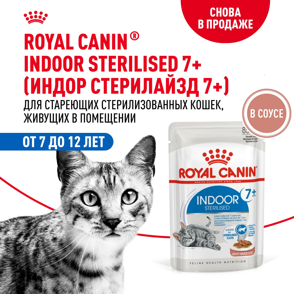 Royal Canin Indoor Sterilized 7+ Индор стерилайзд Корм влажный для стерилизованных кошек в возрасте от 7 до 12 лет живущих в помещении соус 85г
