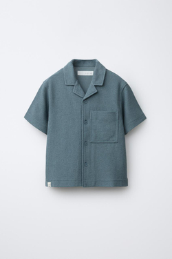 ZARA РУБАШКА С ОТЛОЖНЫМ ВОРОТНИКОМ, ЗЕЛЕНОВАТО-СИНИЙ