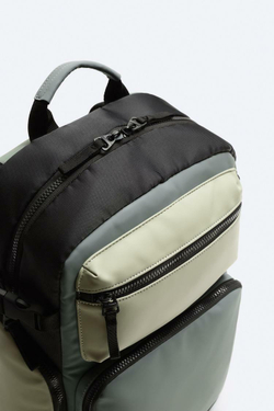 ZARA ПРОРЕЗИНЕННЫЙ РЮКЗАК С НЕСКОЛЬКИМИ КАРМАНАМИ, ЗЕЛЕНЫЙ