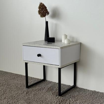 Тумба прикроватная на ножках ROYAL 5301 эко (Мрамор Каррара-Черный-р.черная)