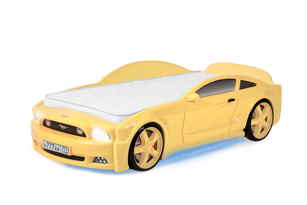 Кровать-машина "Мустанг" 3D (желтая)