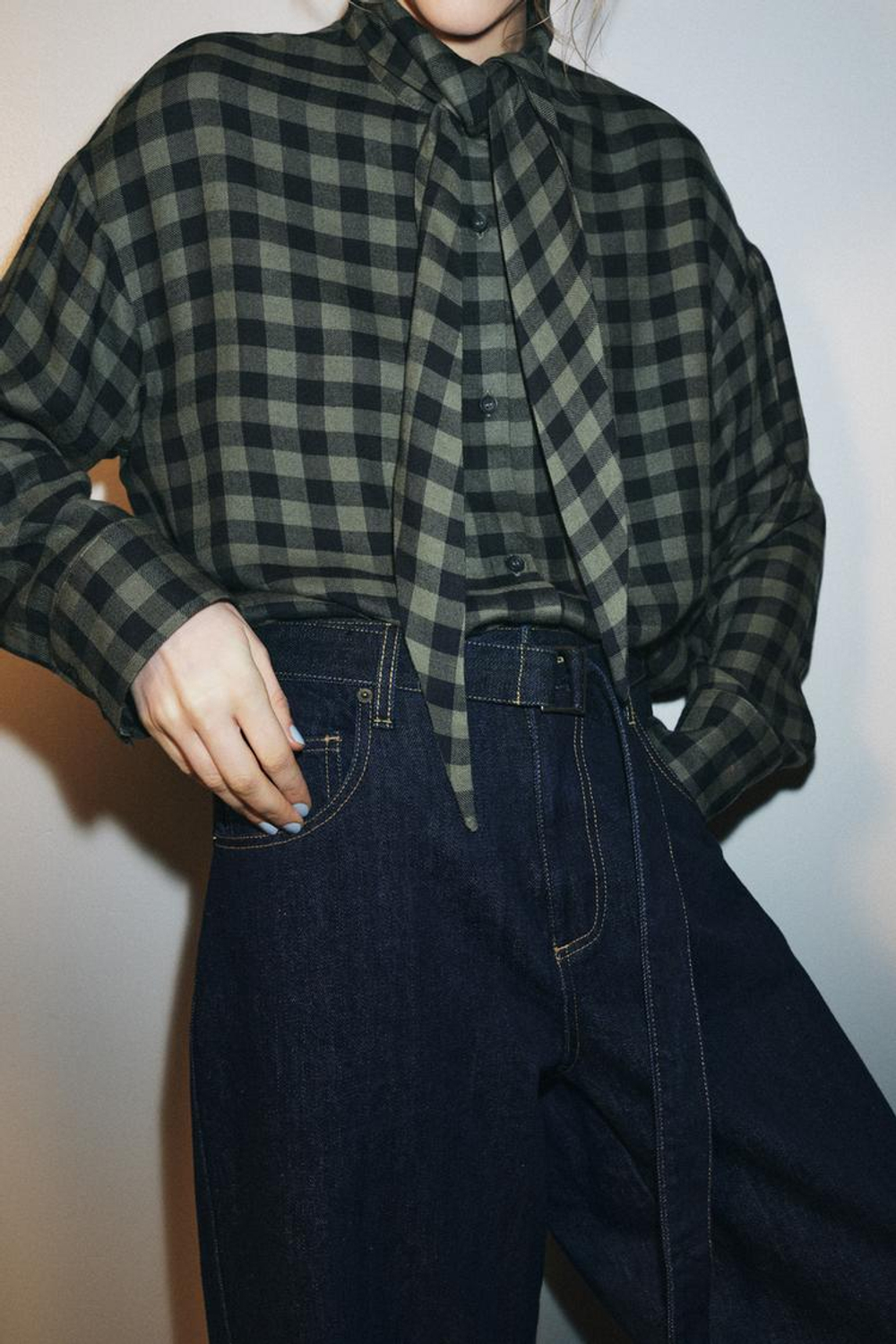 ZARA РУБАШКА С КЛЕТЧАТЫМ ПЛАТКОМ — ZW COLLECTION, ЗЕЛЕНОВАТО-СИНИЙ