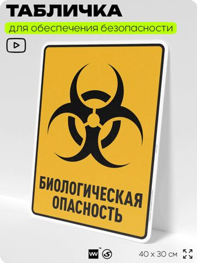 Табличка для обеспечения безопасности "Биологическая опасность", для производства, предприятия, организаций, 40х30 см, Silver Plane x Айдентика Технолоджи