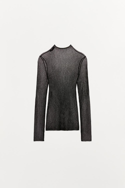 ZARA ТРИКОТАЖНЫЙ ТОП С БЛЕСТЯЩЕЙ НИТЬЮ, КОРИЧНЕВЫЙ