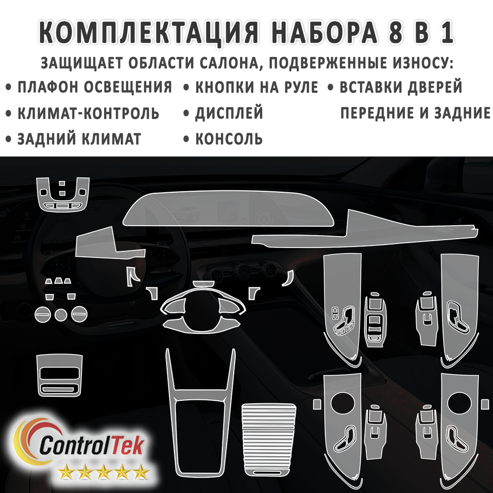 EXEED RX (2023) - комплект защитных пленок 8 в 1. Пленка защитная ControlTek HYBRID со слоем TOP COAT. Толщина: 6 mil. (175 мкм.)