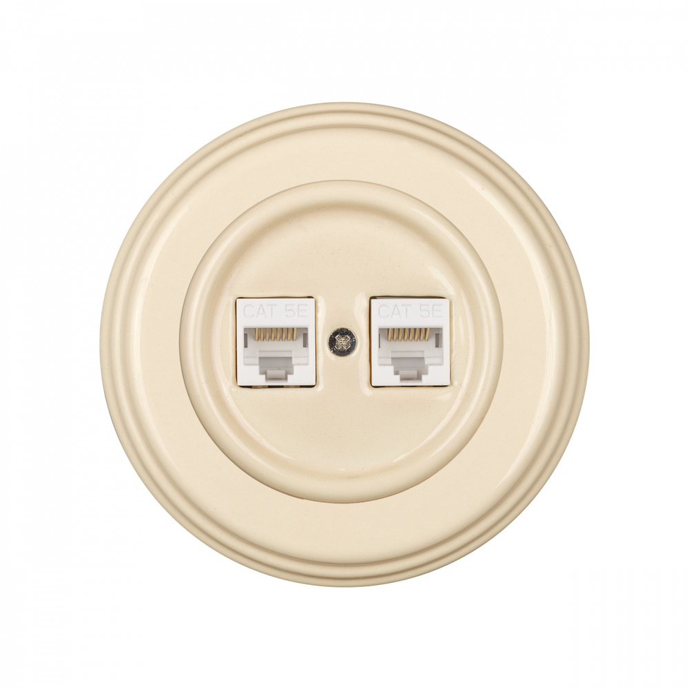 Розетка RJ45 информационная двойная, керамика, цвет Песочное золото B1-302-04