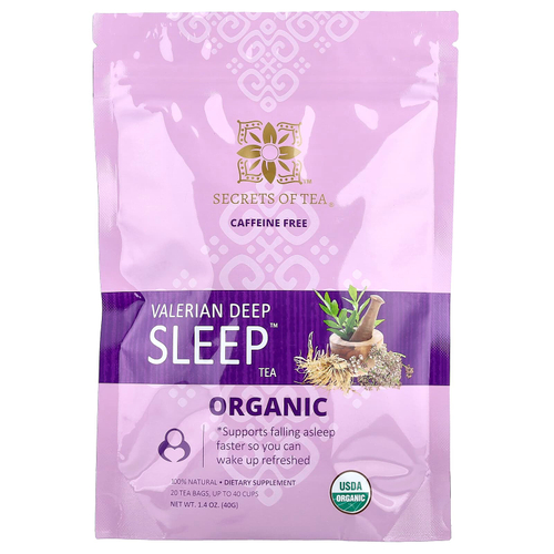 Secrets of Tea, органический чай валериана Deep Sleep™, без кофеина, 20 чайных пакетиков, 40 г (1,4 унции)