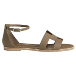 Hermes Santorini calfskin buckle Comfortable one-word sandals women's dark brown, H182138Z X3