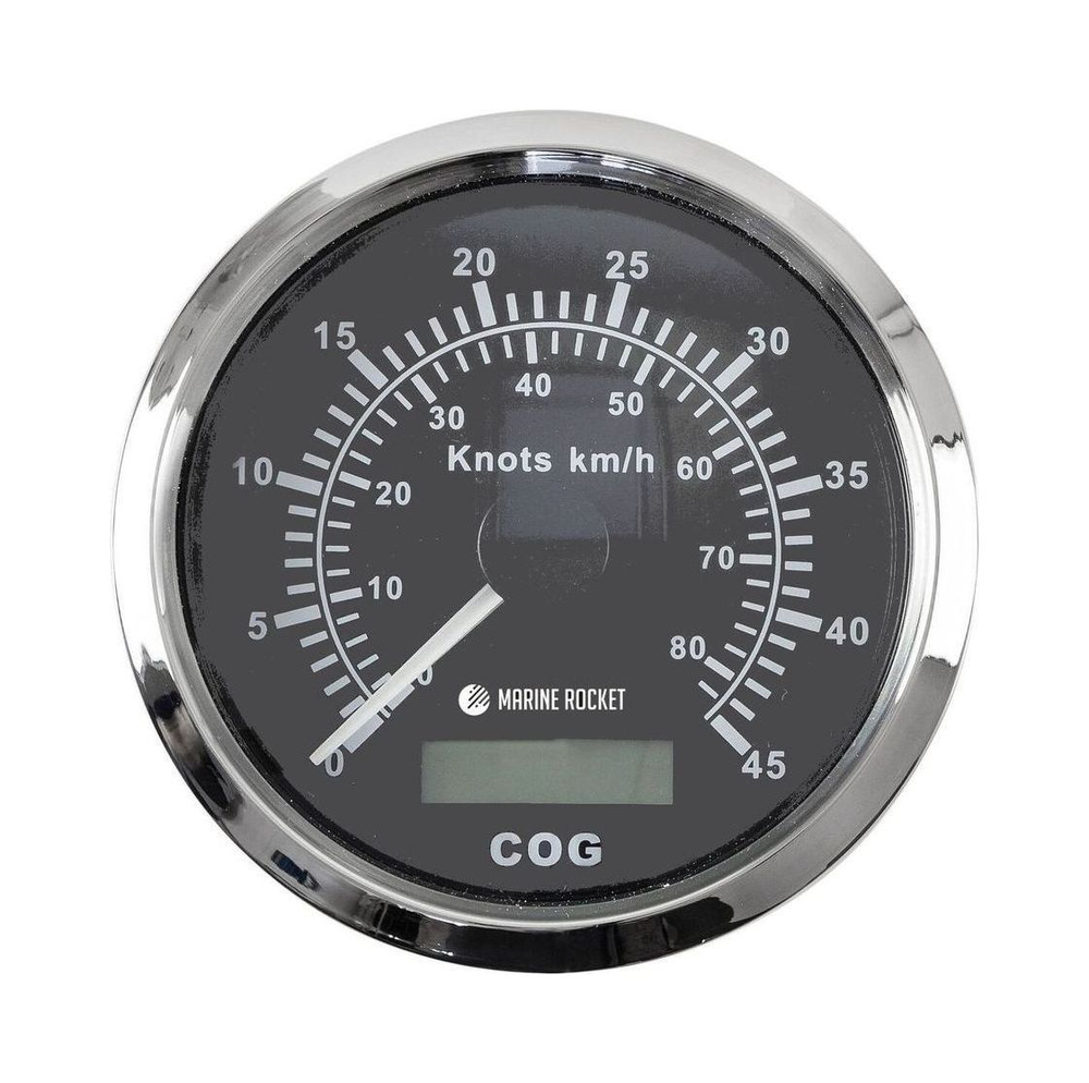 GPS-спидометр аналоговый 0-45 узлов, черный циферблат, нержавеющий ободок, выносная антенна, д. 85 мм, Marine Rocket