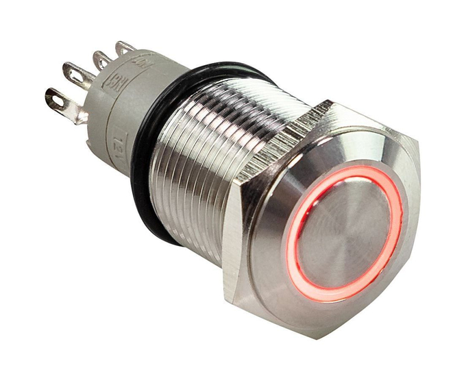 Кнопка без фиксации 12 В 3А, OFF-(ON) 5P, D16 красная подсветка