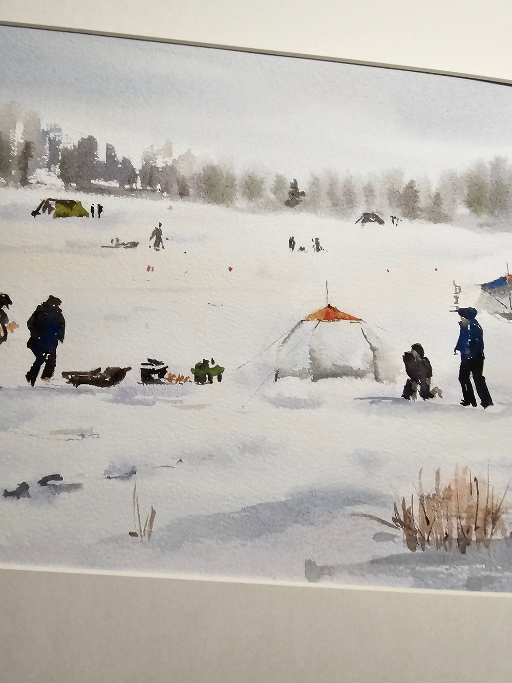 Картина авторская акварельная в паспарту 30х40 см на стену для интерьера "Рыбаки на Можайском..."