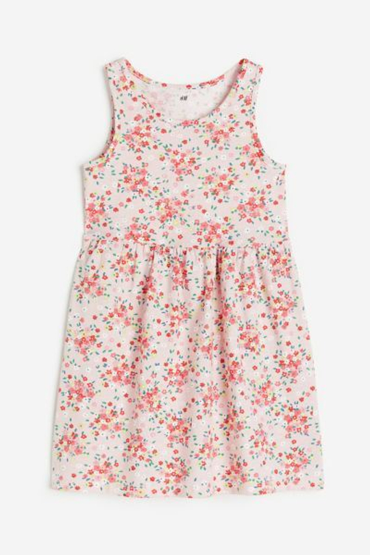 H&M Хлопковое платье с принтом, бледно-розовый