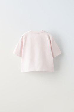 ZARA ФУТБОЛКА С ЦВЕТОЧНОЙ ВЫШИВКОЙ И НАДПИСЬЮ, РОЗОВЫЙ