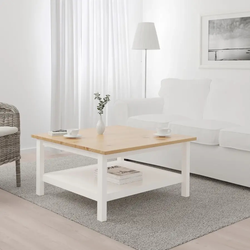 Журнальный стол - IKEA HEMNES/ИКЕА ХЕМНЭС, 90x90х46 см, белая морилка/светло-коричневый