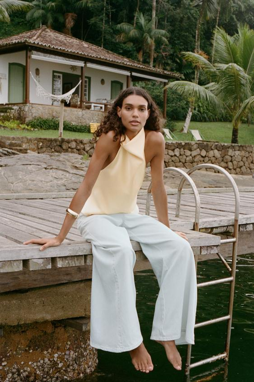 ZARA ДЖИНСЫ Z1975 FULL LENGTH ПАЛАЦЦО СО СРЕДНЕЙ ПОСАДКОЙ, ГОЛУБОЙ