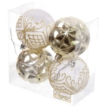 Новогодние шары 7 см (набор 4 шт) «Симфония леса», золото/белый