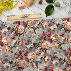Ткань флис цветы золотистые с красноватым