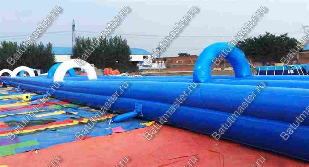 Водная горка с надувным дном, на подкачке ТУРБО "Река", 100*6*2 м