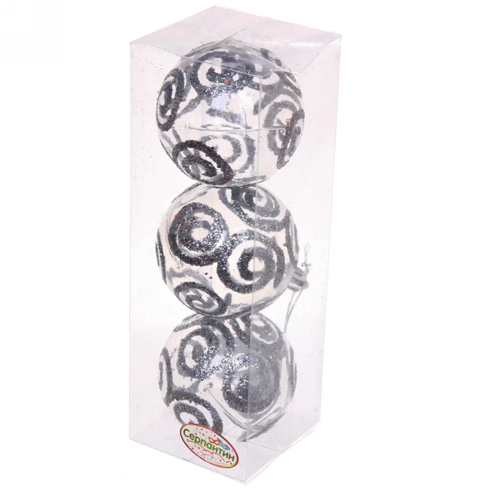 Новогодние шары 7см (набор 3шт) «Зимние узоры», графит