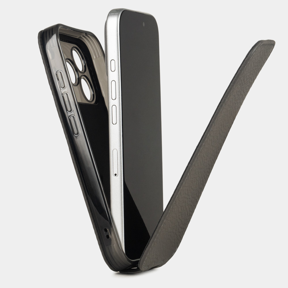 Кожаный чехол для iPhone 17 Pro Max, теленок серого цвета