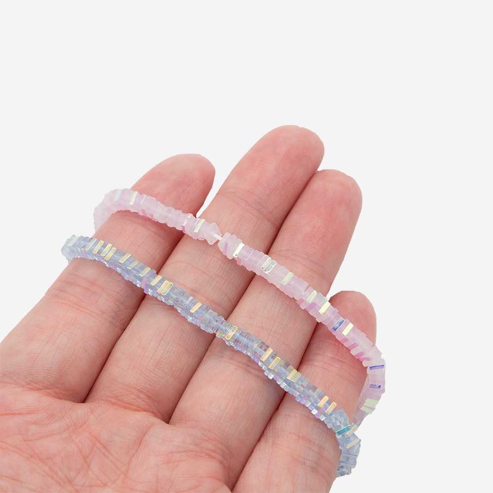 Хрустальные бусины с покрытием AB, оттенок "Нежно-розовый", 3*1мм, квадраты