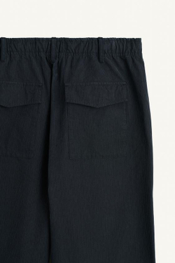 ZARA БРЮКИ СВОБОДНОГО КРОЯ ИЗ ХЛОПЧАТОБУМАЖНОЙ ТКАНИ, ТЕМНО-СИНИЙ