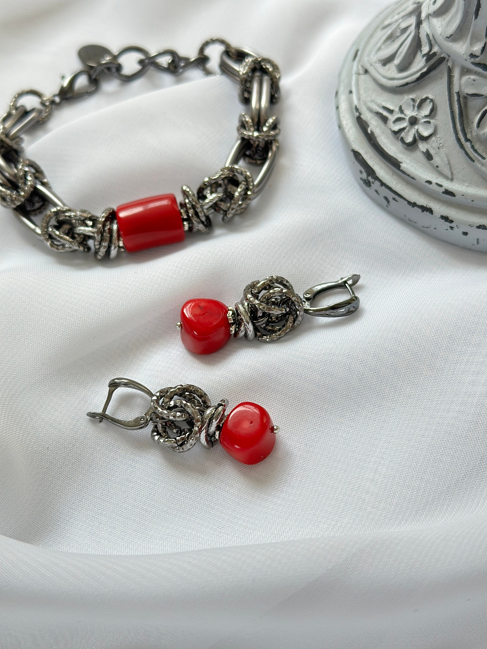 HMG 1131 Коралл Серьги Византия арт.0950