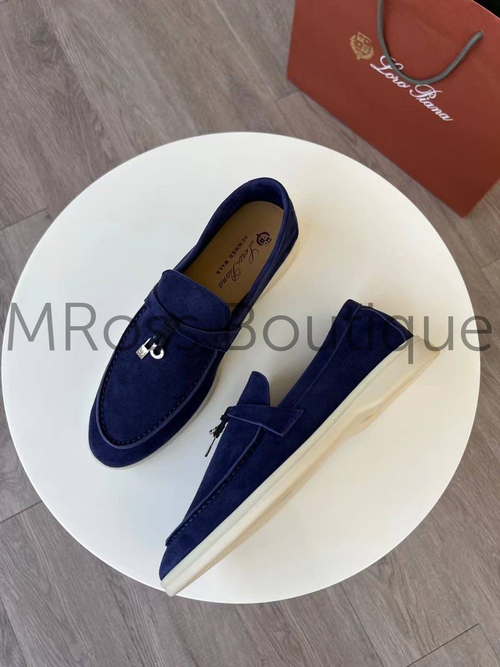 Синие замшевые лоферы Лоро Пиано премиум класса - Loro Piana Premium Blue Suede Loafers