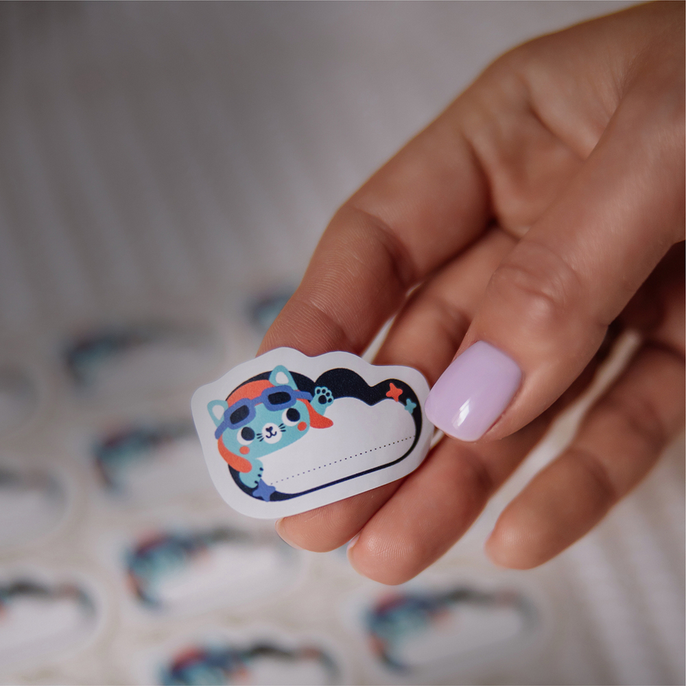 Термонаклейки детские Котик пилот (синий), 18 шт