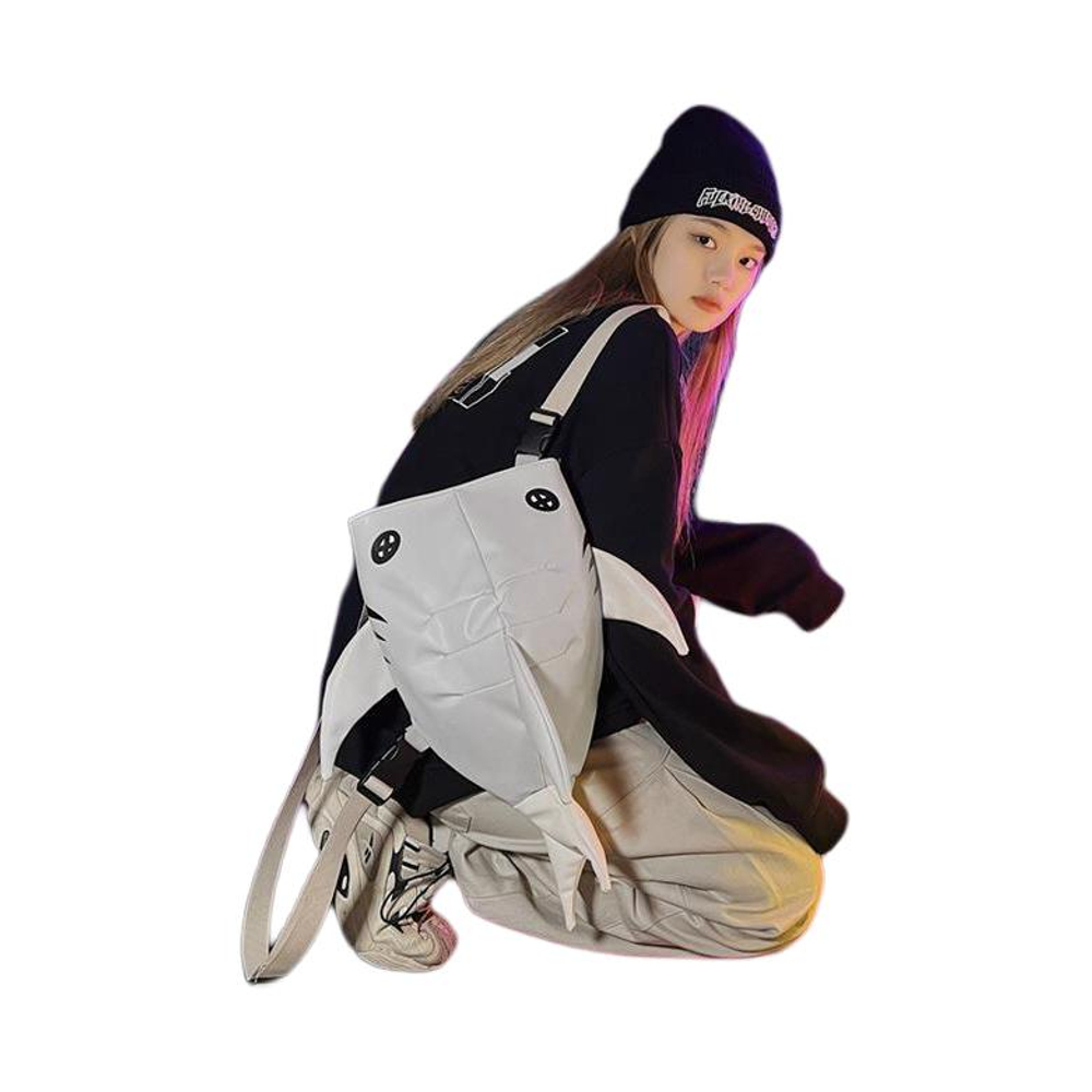 TINYAT PU Leather Backpack Large Unisex Black/White