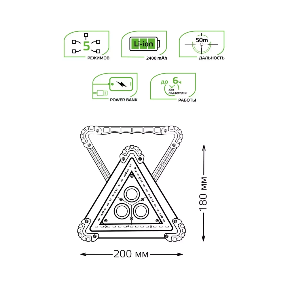 Фонарь Gauss LED автомобильный GFL802 15W 800lm Li-on 2400mAh